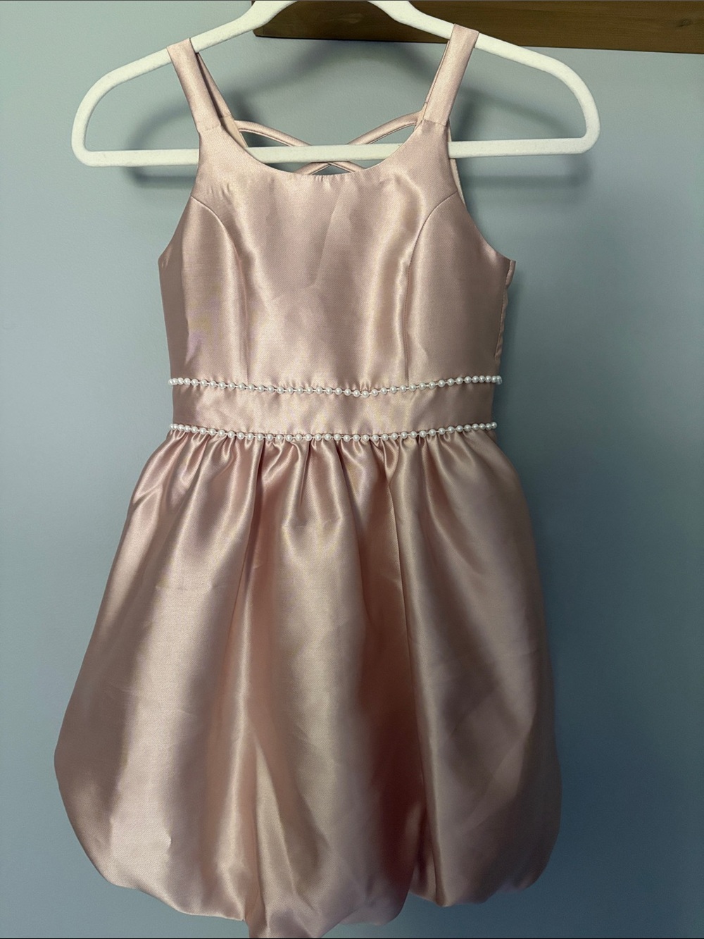 Speechless Girls' Blush Satin Pearl-Trim Party Dress